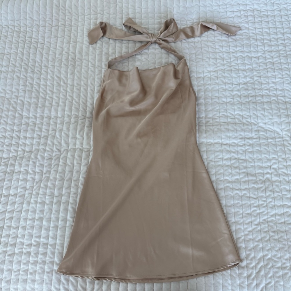 Champagne Satin Halter Dress